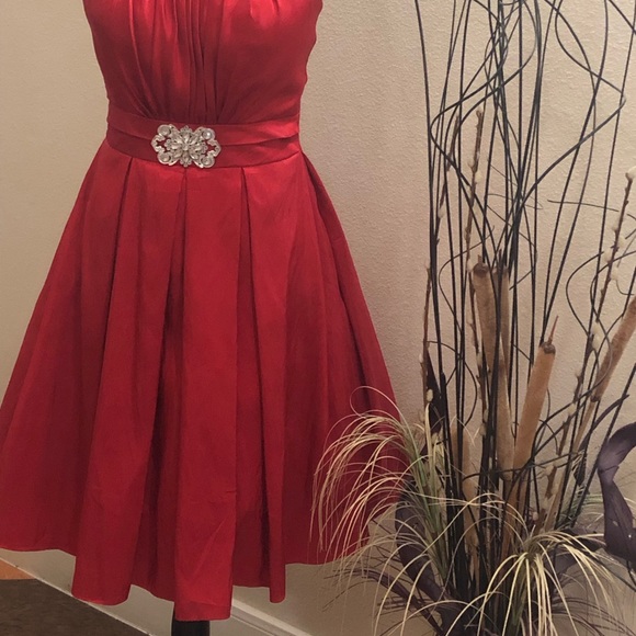 Cinderella By Design Red Satin Strapless Dress.Used - Picture 2 of 5
